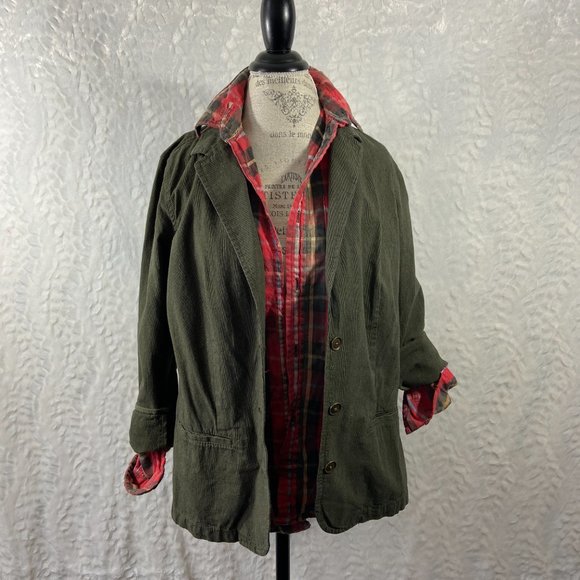 Ruff Hewn Jackets & Blazers - RH Ruff Hewn Blazer Olive Drab Houndstooth Oversized Distressed look